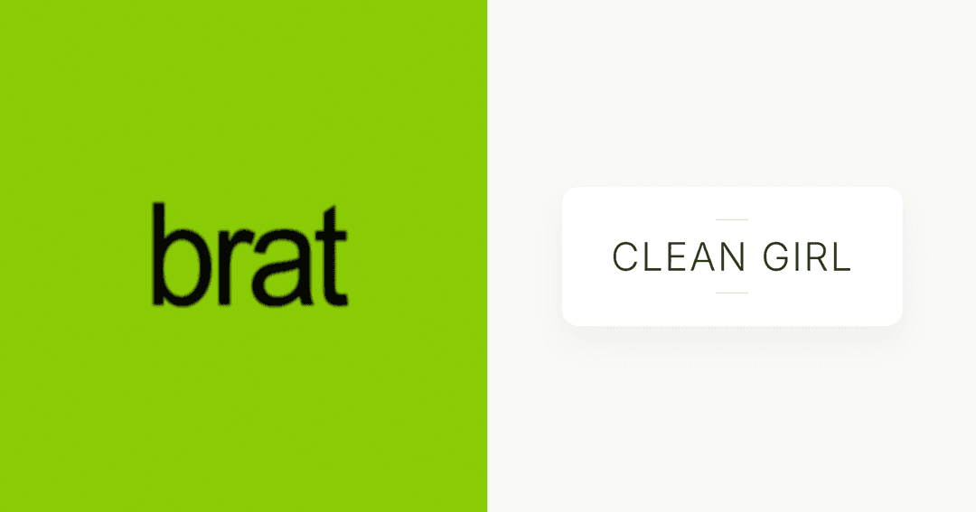 Brat vs clean girl aesthetic comparison, neon green chaos versus beige minimalism